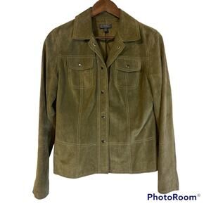 Vintage Green Suede Snap Front Jacket Women’s Size Small